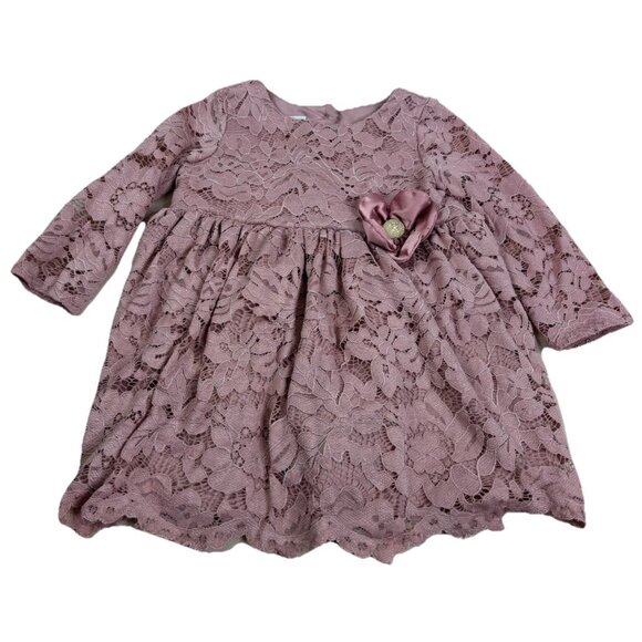 Pippa & Julie 12 Months Dusty Rose Lace Long Sleeve Dress Lined EUC - Picture 1 of 5